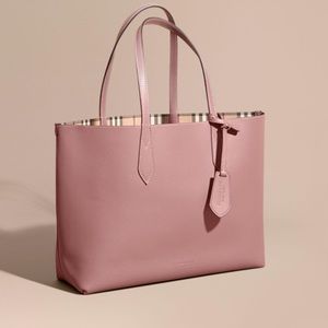 Burberry medium reversible tote in haymarket check and leather